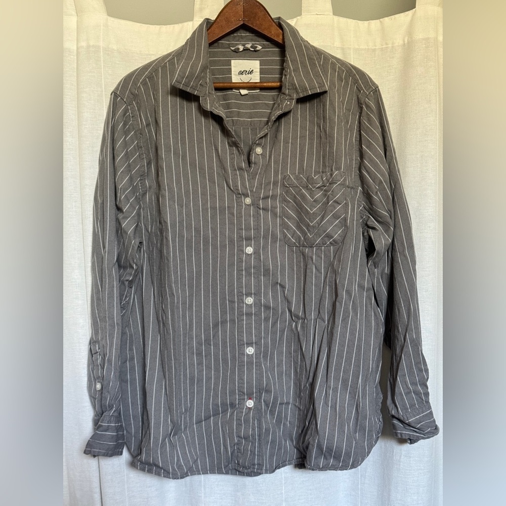 Aerie Women's Gray Pinstripe Button-Down Pajama Top
